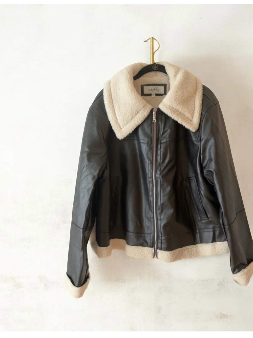 NWT ~ Women’s SEBBY Faux Leather Jacket With Sherpa Detail ~ Size XL